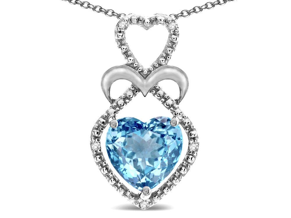 Star K 10k Gold Heart Shape 8mm Simulated Aquamarine Heart Halo Embrace Pendant Necklace