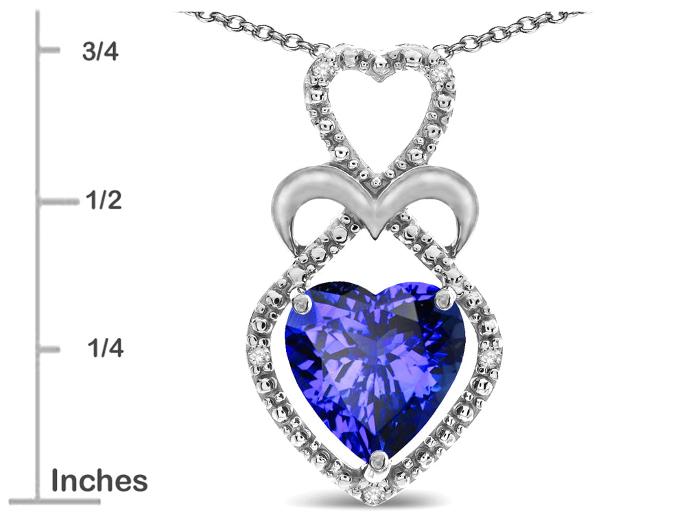 Star K 10k Gold Heart Shape 8mm Simulated Tanzanite Heart Halo Embrace Pendant Necklace