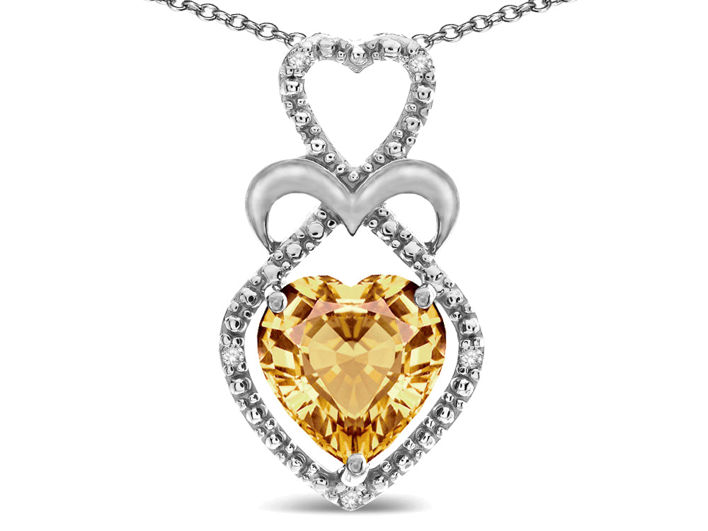 Star K 10k Gold Heart Shape 8mm Simulated Imperial Yellow Topaz Heart Halo Embrace Pendant Necklace