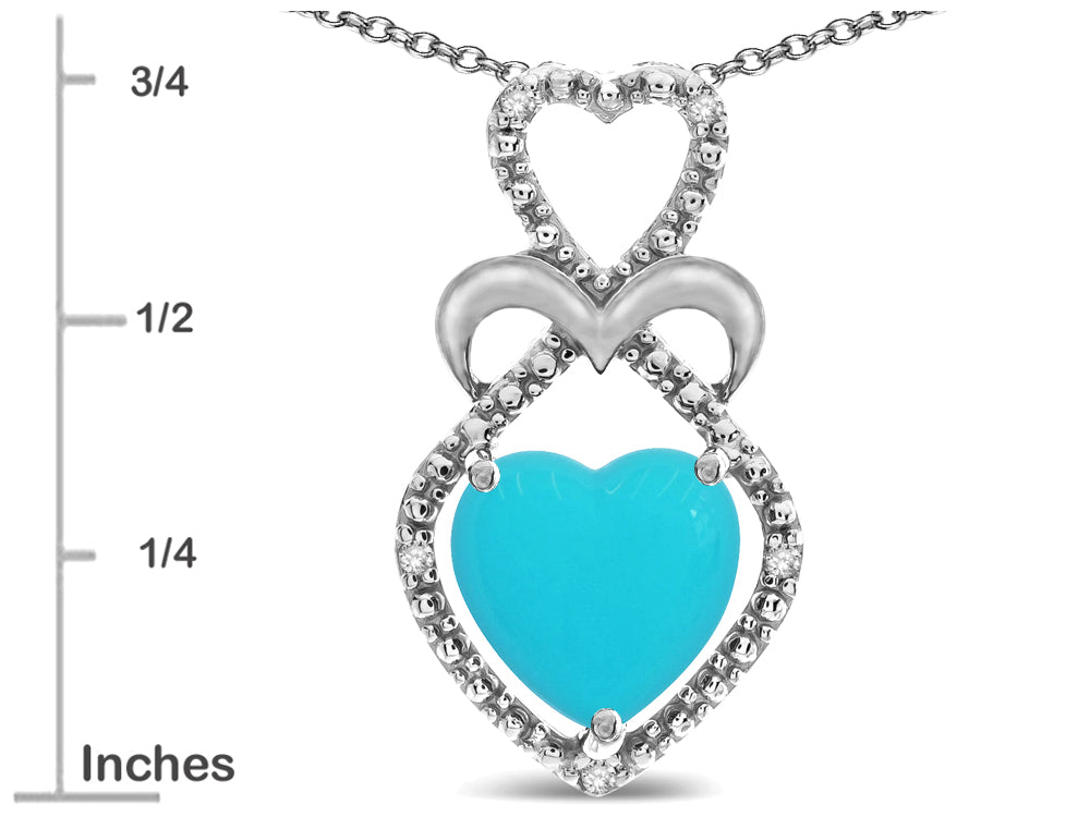 Star K 10k Gold Heart Shape 8mm Simulated Turquoise Heart Halo Embrace Pendant Necklace