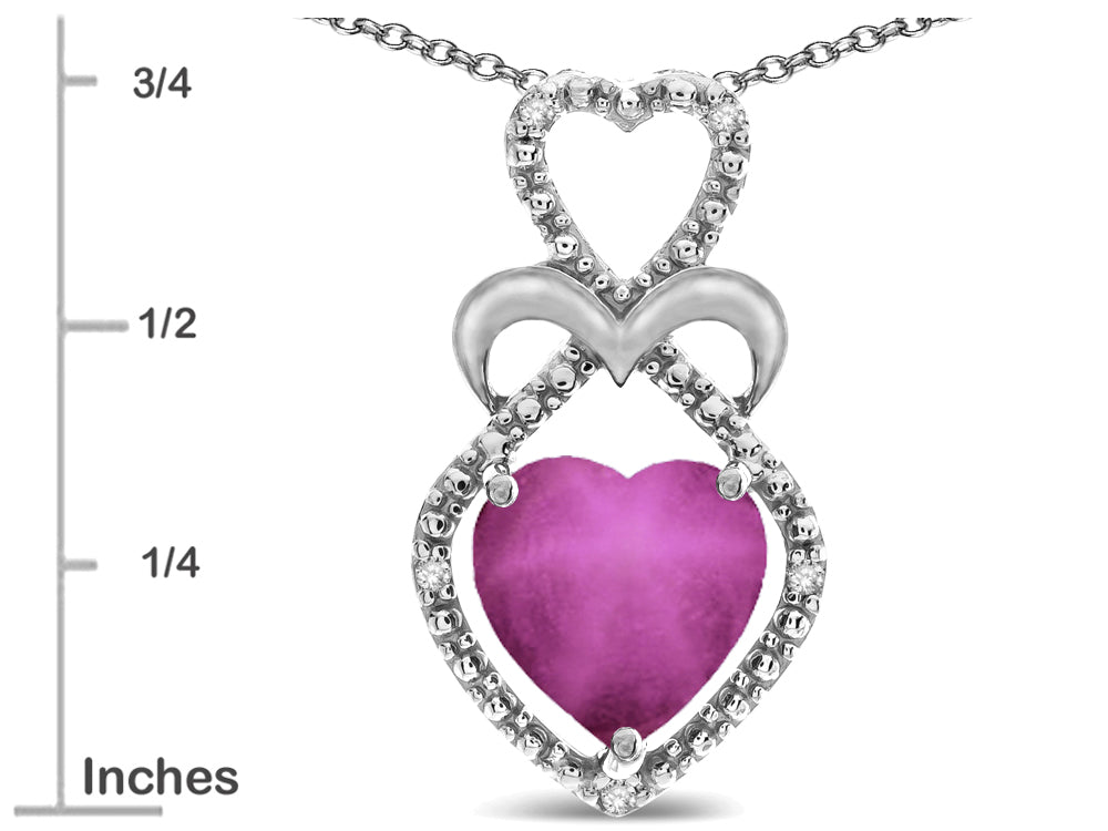 Star K 10k Gold Heart Shape 8mm Created Star Ruby Heart Halo Embrace Pendant Necklace
