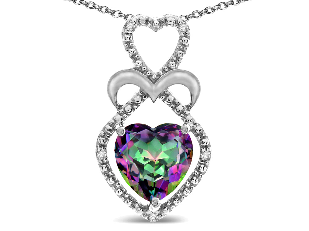 Star K 10k Gold Heart Shape 8mm Rainbow Mystic Topaz Heart Halo Embrace Pendant Necklace
