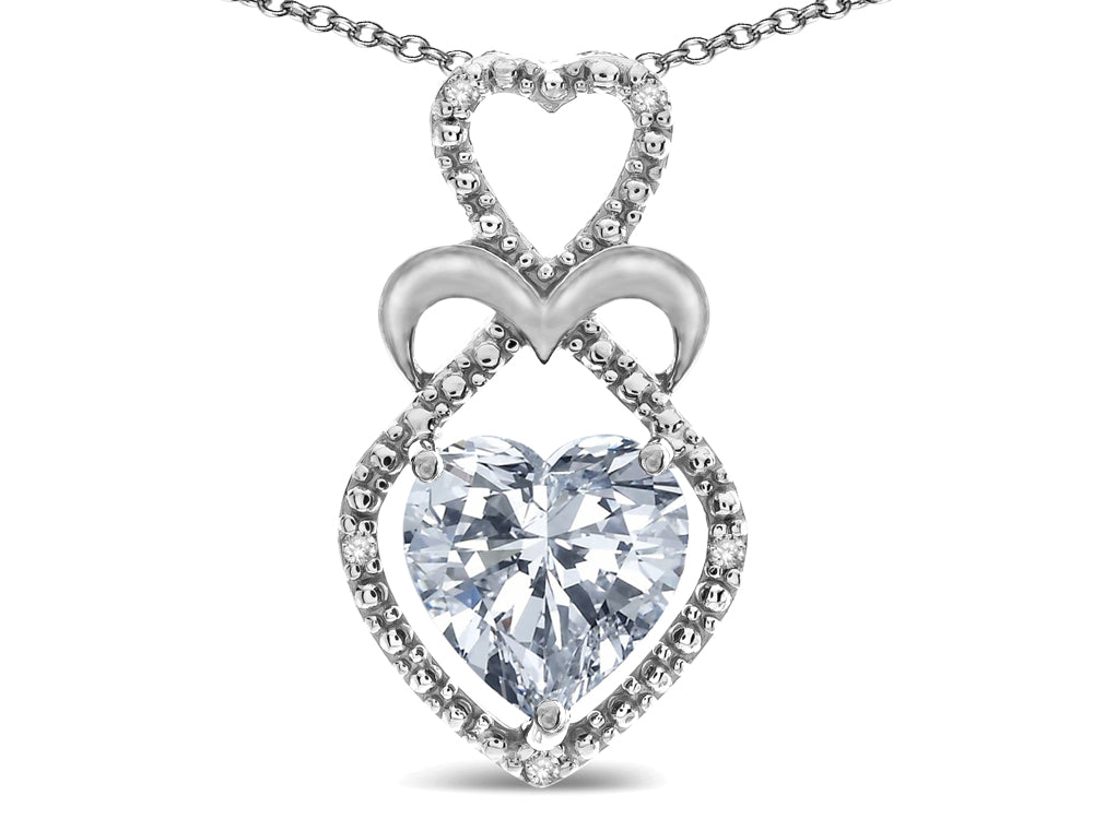 Star K 10k Gold Heart Shape 8mm Genuine White Topaz Heart Halo Embrace Pendant Necklace