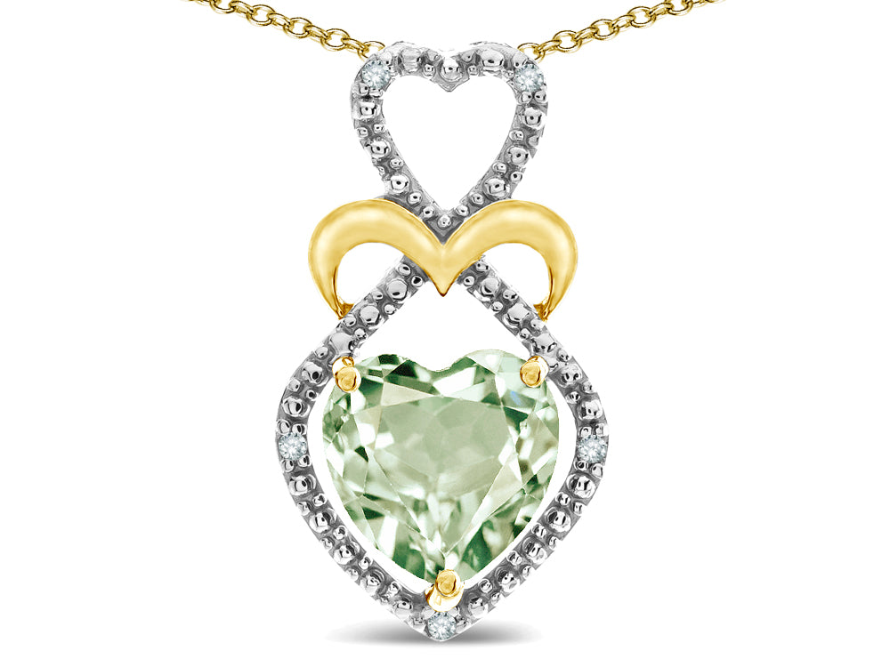 Star K Heart Shape 8mm Genuine Green Amethyst Heart Halo Embrace Pendant Necklace
