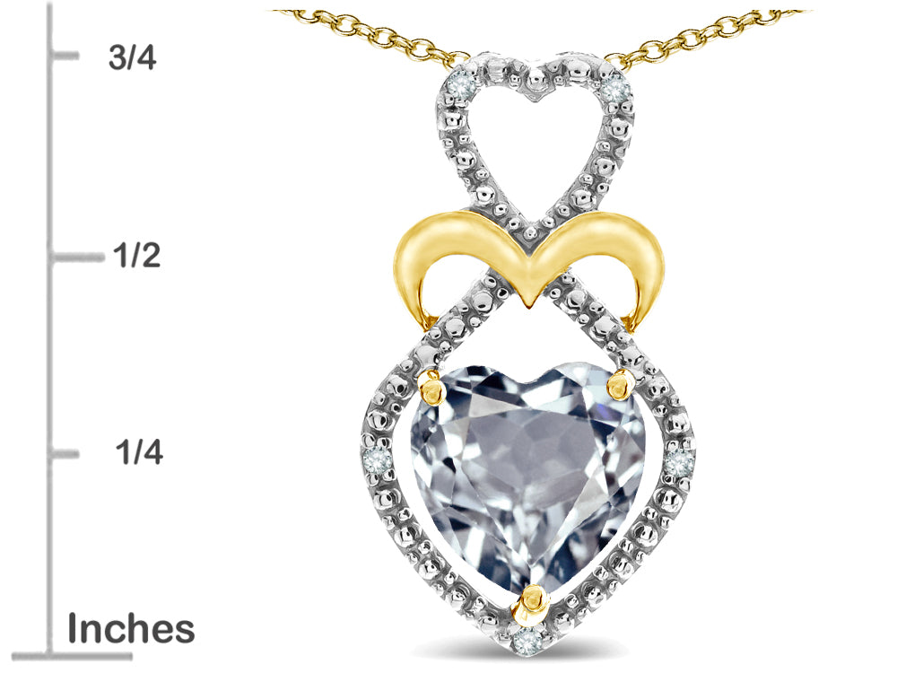 Star K Heart Shape 8mm Genuine Aquamarine Heart Halo Embrace Pendant Necklace 14k Gold Rhodium Finish
