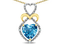 Star K Heart Shape 8mm Genuine Blue Topaz Heart Halo Embrace Pendant Necklace 14k Gold Rhodium Finish