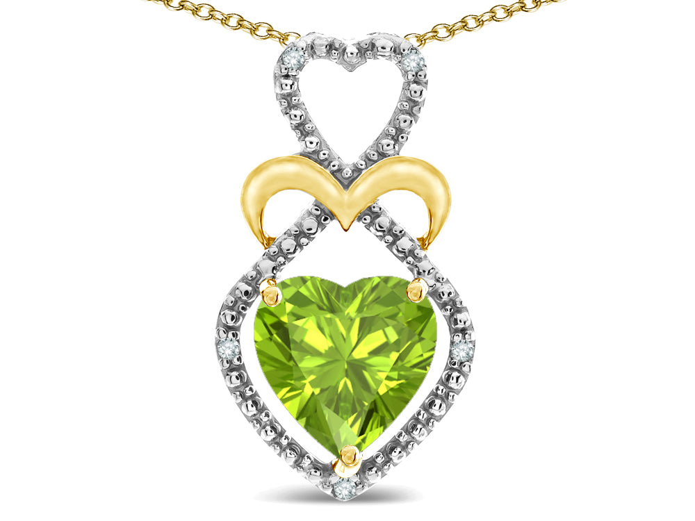 Star K Heart Shape 8mm Genuine Peridot Heart Halo Embrace Pendant Necklace 14k Gold Rhodium Finish