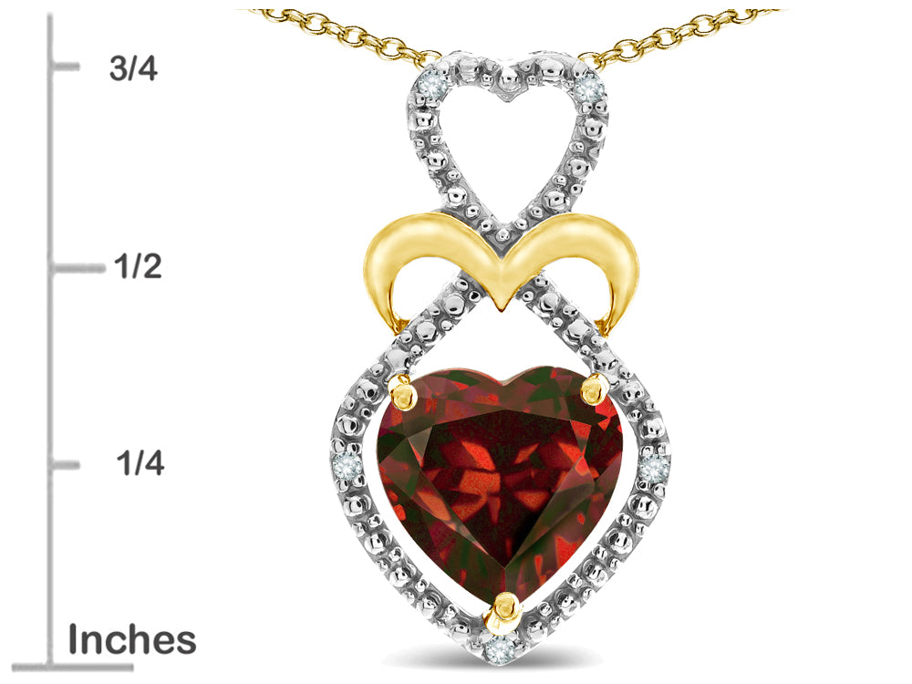 Star K Heart Shape 8mm Genuine Garnet Heart Halo Embrace Pendant Necklace 14k Gold with Rhodium Finish