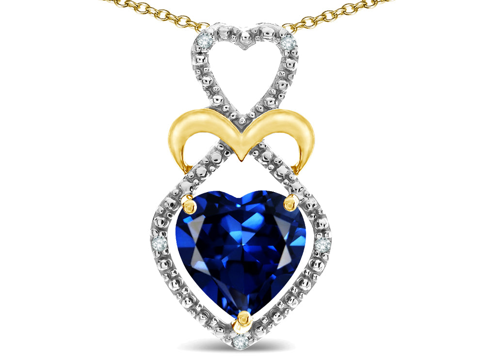 Star K Heart Shape 8mm Created Sapphire Heart Halo Embrace Pendant Necklace 14k Gold with Rhodium Finish
