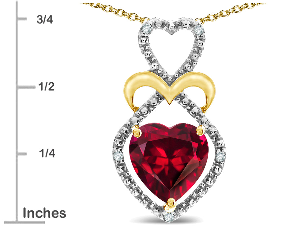 Star K Heart Shape 8mm Created Ruby Heart Halo Embrace Pendant Necklace 14k Gold with Rhodium Finish