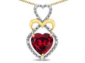 Star K Heart Shape 8mm Created Ruby Heart Halo Embrace Pendant Necklace 14k Gold with Rhodium Finish