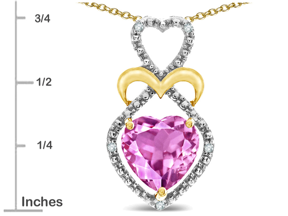 Star K Heart Shape 8mm Created Pink Sapphire Heart Halo Embrace Pendant Necklace 14k Gold Rhodium Finish