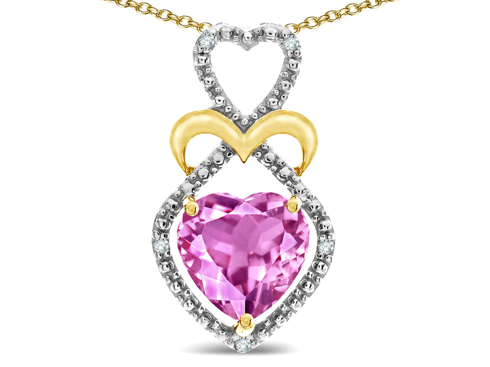 Star K Heart Shape 8mm Created Pink Sapphire Heart Halo Embrace Pendant Necklace 14k Gold Rhodium Finish