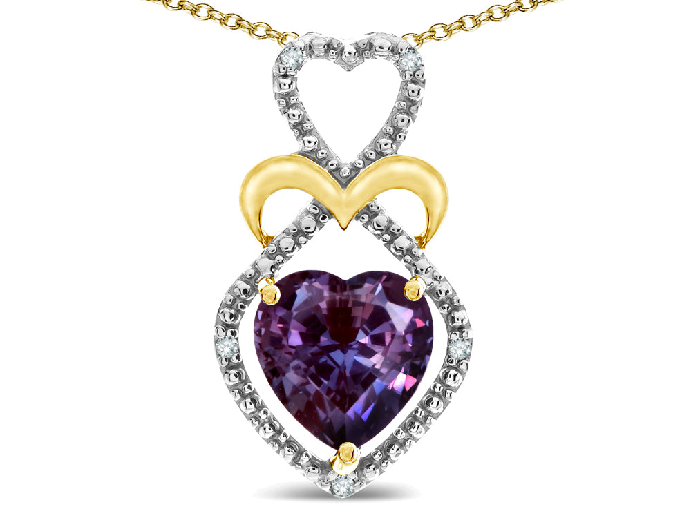 Star K Heart Shape 8mm Simulated Alexandrite Heart Halo Embrace Pendant Necklace 14k Gold Rhodium Finish