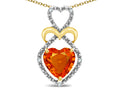 Star K Heart Shape 8mm Simulated Orange Mexican Fire Opal Heart Halo Embrace Pendant Necklace