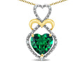 Star K Heart Shape 8mm Simulated Emerald Heart Halo Embrace Pendant Necklace 14k Gold Rhodium Finish