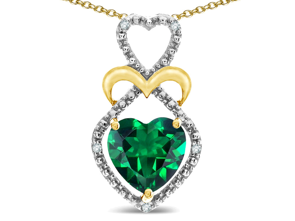 Star K Heart Shape 8mm Simulated Emerald Heart Halo Embrace Pendant Necklace 14k Gold Rhodium Finish