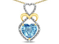 Star K Heart Shape 8mm Simulated Aquamarine Heart Halo Embrace Pendant Necklace 14k Gold Rhodium Finish