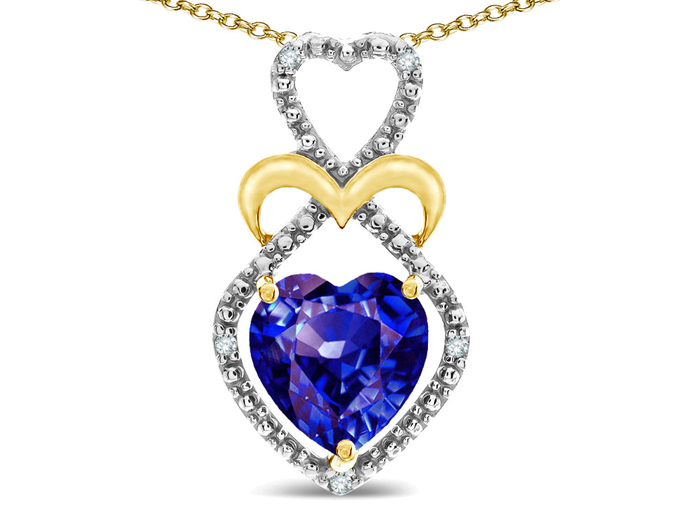 Star K Heart Shape 8mm Simulated Tanzanite Heart Halo Embrace Pendant Necklace 14k Gold Rhodium Finish