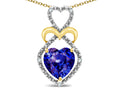Star K Heart Shape 8mm Simulated Tanzanite Heart Halo Embrace Pendant Necklace 14k Gold Rhodium Finish