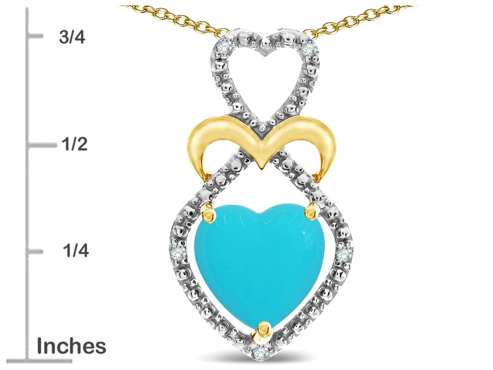 Star K Heart Shape 8mm Simulated Turquoise Heart Halo Embrace Pendant Necklace 14k Gold Rhodium Finish