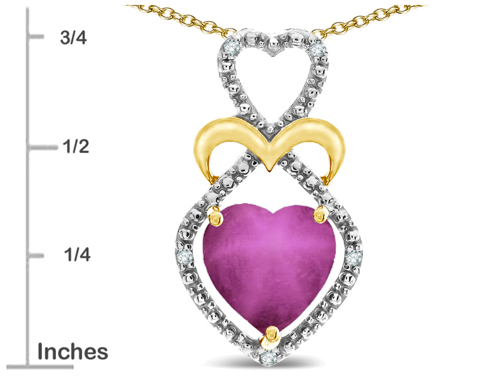Star K Heart Shape 8mm Created Star Ruby Heart Halo Embrace Pendant Necklace 14k Gold with Rhodium Finish
