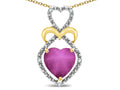 Star K Heart Shape 8mm Created Star Ruby Heart Halo Embrace Pendant Necklace 14k Gold with Rhodium Finish