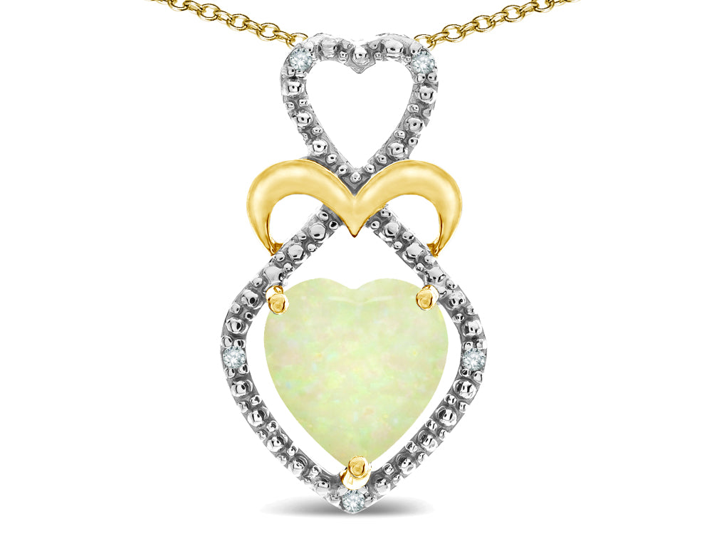 Star K Heart Shape 8mm Opal Heart Halo Embrace Pendant Necklace 14k Yellow Gold with Rhodium Finish
