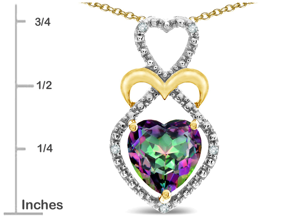 Star K Heart Shape 8mm Rainbow Mystic Topaz Heart Halo Embrace Pendant Necklace 14k Gold Rhodium Finish