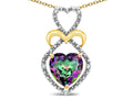 Star K Heart Shape 8mm Rainbow Mystic Topaz Heart Halo Embrace Pendant Necklace 14k Gold Rhodium Finish