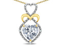 Star K Heart Shape 8mm Genuine White Topaz Heart Halo Embrace Pendant Necklace 14k Gold Rhodium Finish