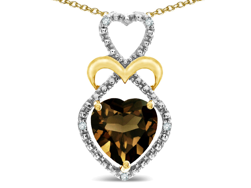 Star K Heart Shape 8mm Genuine Smoky Quartz Heart Halo Embrace Pendant Necklace 14k Gold Rhodium Finish