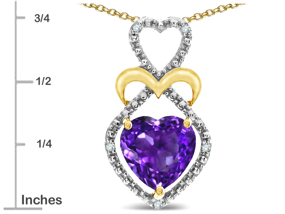 Star K Heart Shape 8mm Genuine Amethyst Heart Halo Embrace Pendant Necklace 10k Yellow Gold Rhodium