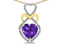 Star K Heart Shape 8mm Genuine Amethyst Heart Halo Embrace Pendant Necklace 10k Yellow Gold Rhodium