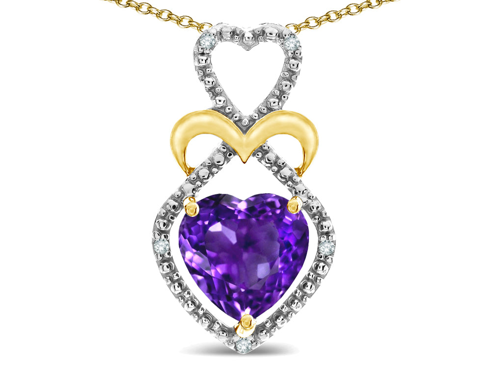 Star K Heart Shape 8mm Genuine Amethyst Heart Halo Embrace Pendant Necklace 10k Yellow Gold Rhodium