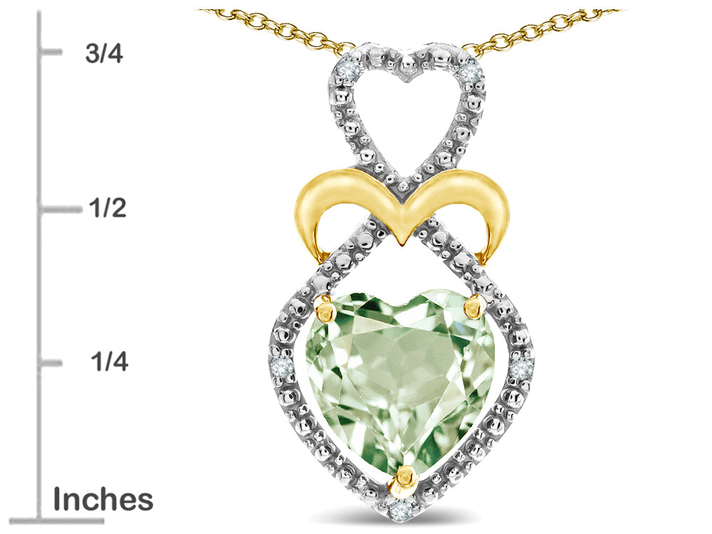 Star K Heart Shape 8mm Genuine Green Amethyst Heart Halo Embrace Pendant Necklace 10k Yellow Gold Rhodium