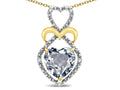 Star K Heart Shape 8mm Genuine Aquamarine Heart Halo Embrace Pendant Necklace 10k Yellow Gold Rhodium