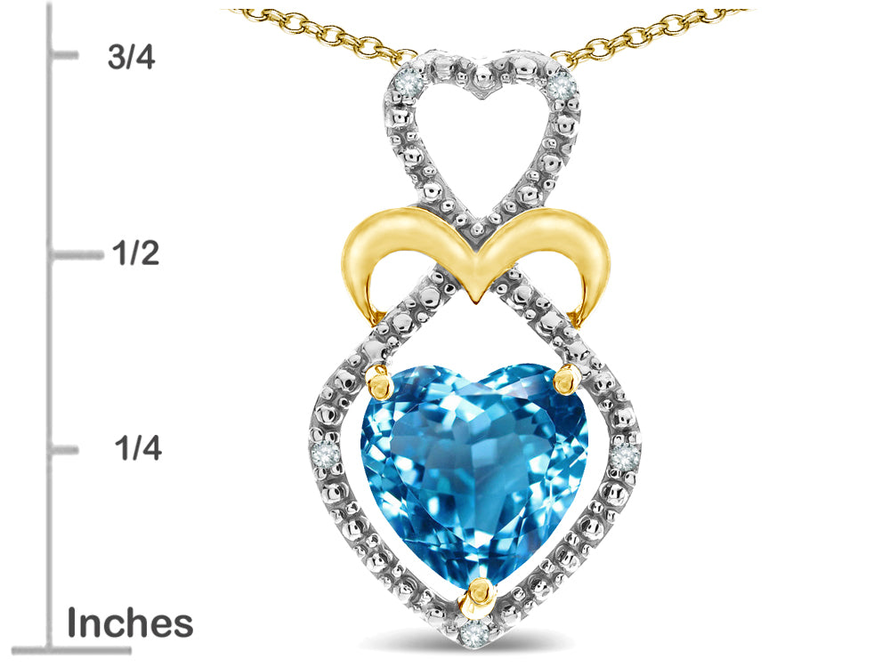 Star K Heart Shape 8mm Genuine Blue Topaz Heart Halo Embrace Pendant Necklace 10k Yellow Gold Rhodium