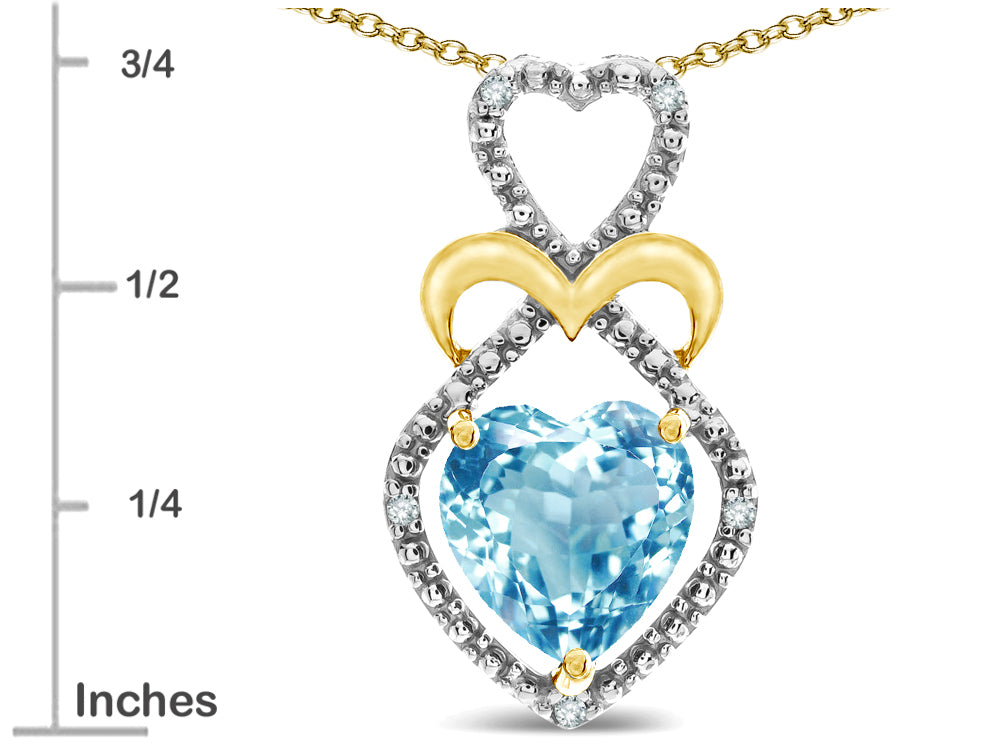Star K Heart Shape 8mm Genuine Sky Blue Topaz Heart Halo Embrace Pendant Necklace 10k Yellow Gold Rhodium