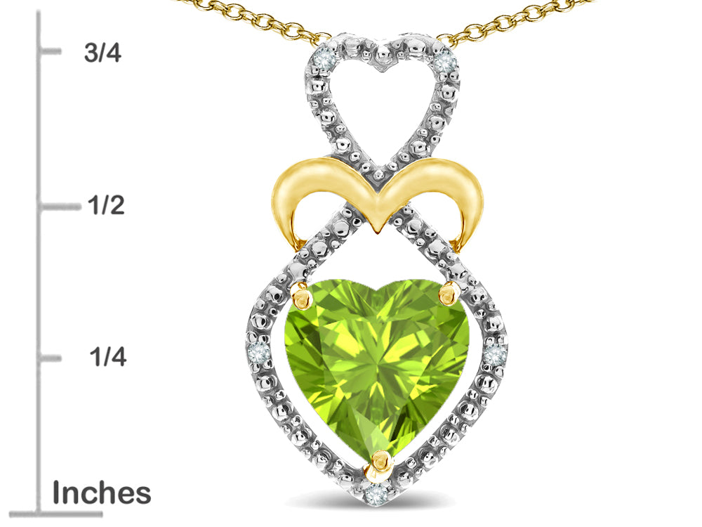 Star K Heart Shape 8mm Genuine Peridot Heart Halo Embrace Pendant Necklace 10k Yellow Gold Rhodium Finish