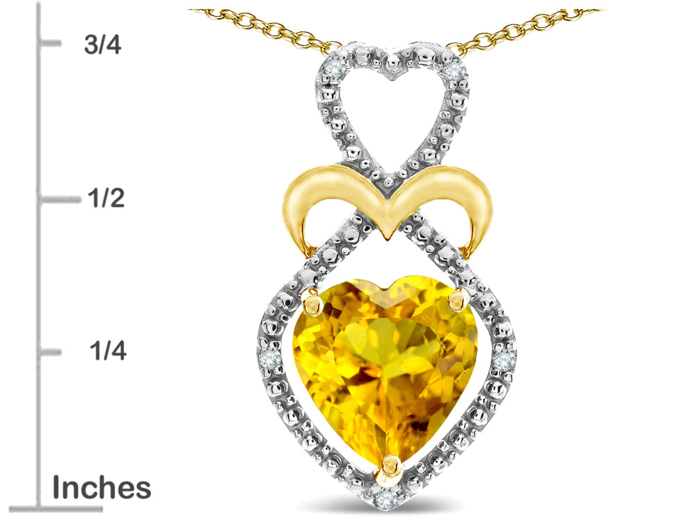 Star K Heart Shape 8mm Genuine Citrine Heart Halo Embrace Pendant Necklace 10k Yellow Gold Rhodium Finish