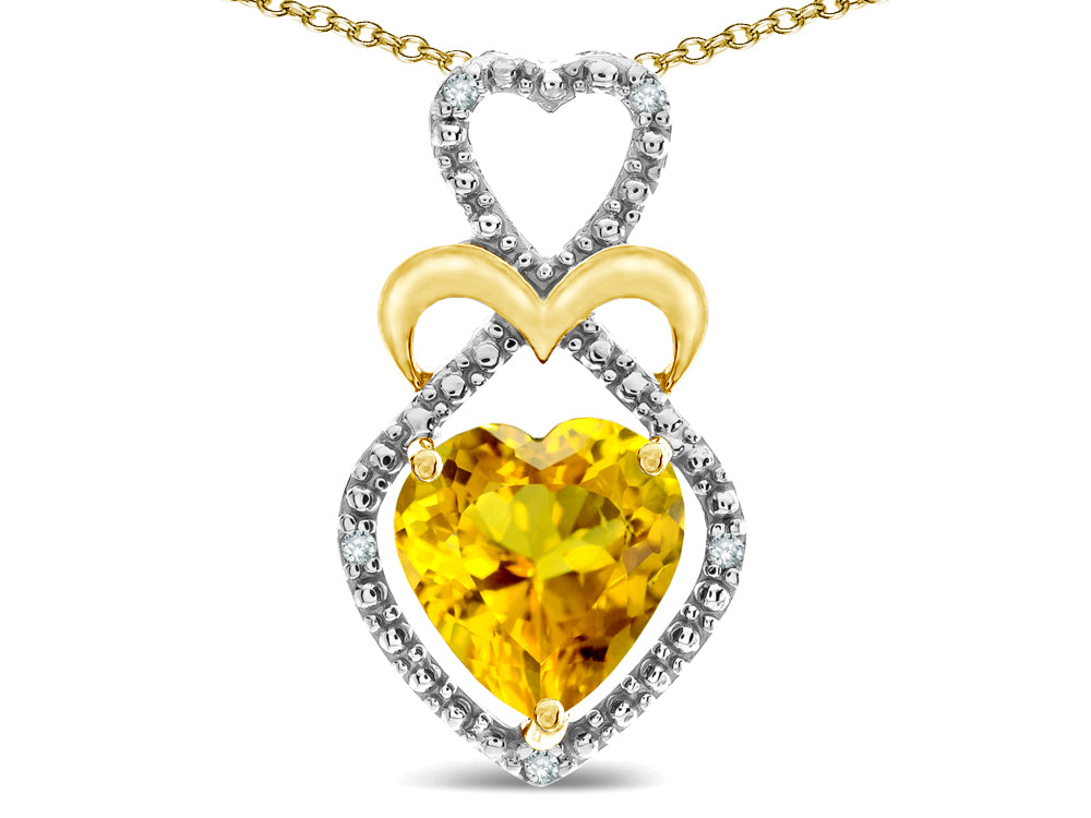 Star K Heart Shape 8mm Genuine Citrine Heart Halo Embrace Pendant Necklace 10k Yellow Gold Rhodium Finish