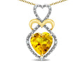 Star K Heart Shape 8mm Genuine Citrine Heart Halo Embrace Pendant Necklace 10k Yellow Gold Rhodium Finish