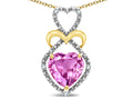 Star K Heart Shape 8mm Created Pink Sapphire Heart Halo Embrace Pendant Necklace 10k Yellow Gold Rhodium