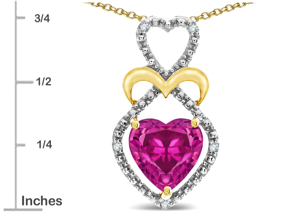 Star K Heart Shape 8mm Simulated Pink Tourmaline Heart Halo Embrace Pendant Necklace 10k Gold Rhodium