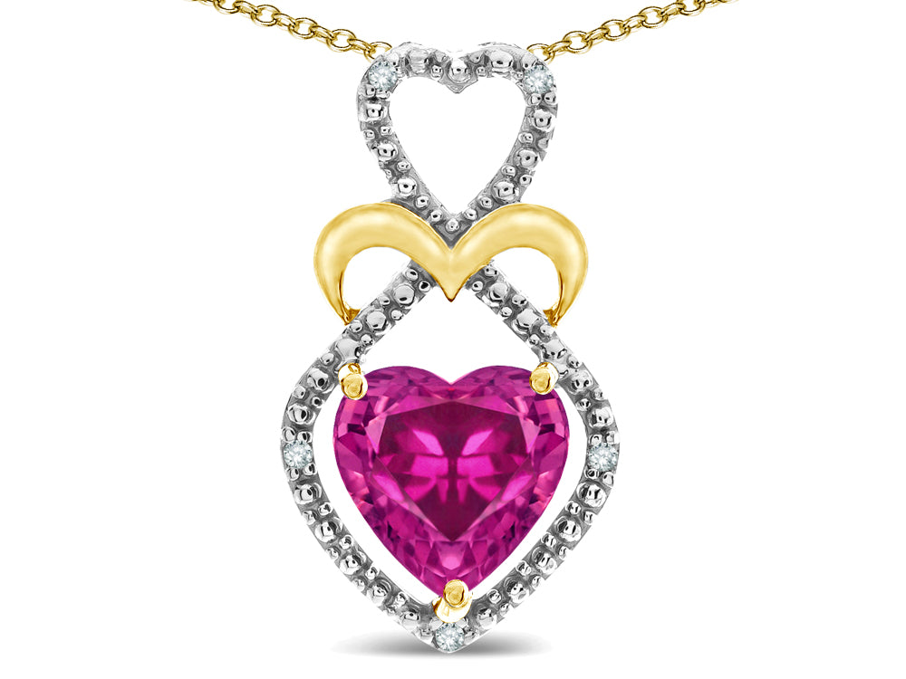 Star K Heart Shape 8mm Simulated Pink Tourmaline Heart Halo Embrace Pendant Necklace 10k Gold Rhodium