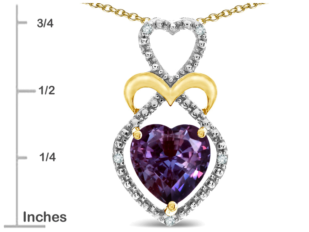 Star K Heart Shape 8mm Simulated Alexandrite Heart Halo Embrace Pendant Necklace 10k Yellow Gold with Rhodium Finish
