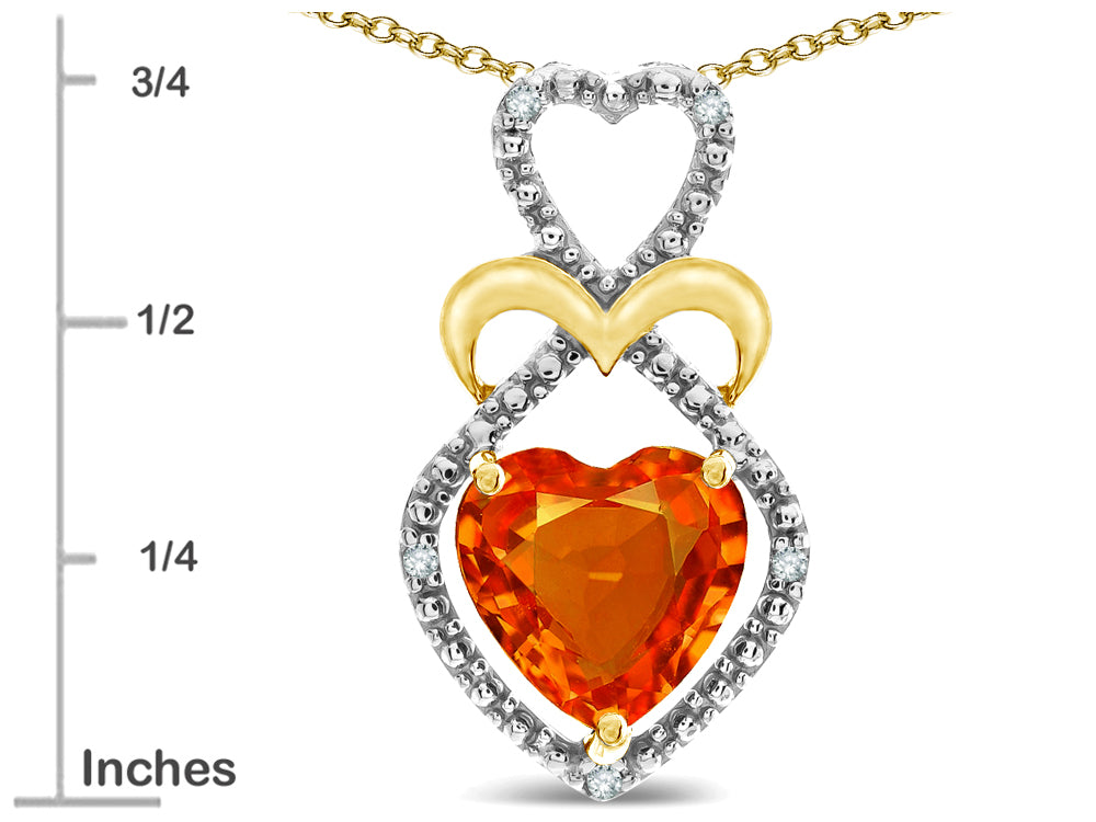 Star K Heart Shape 8mm Simulated Orange Mexican Fire Opal Heart Halo Embrace Pendant Necklace 10k Yellow Gold Rhodium F