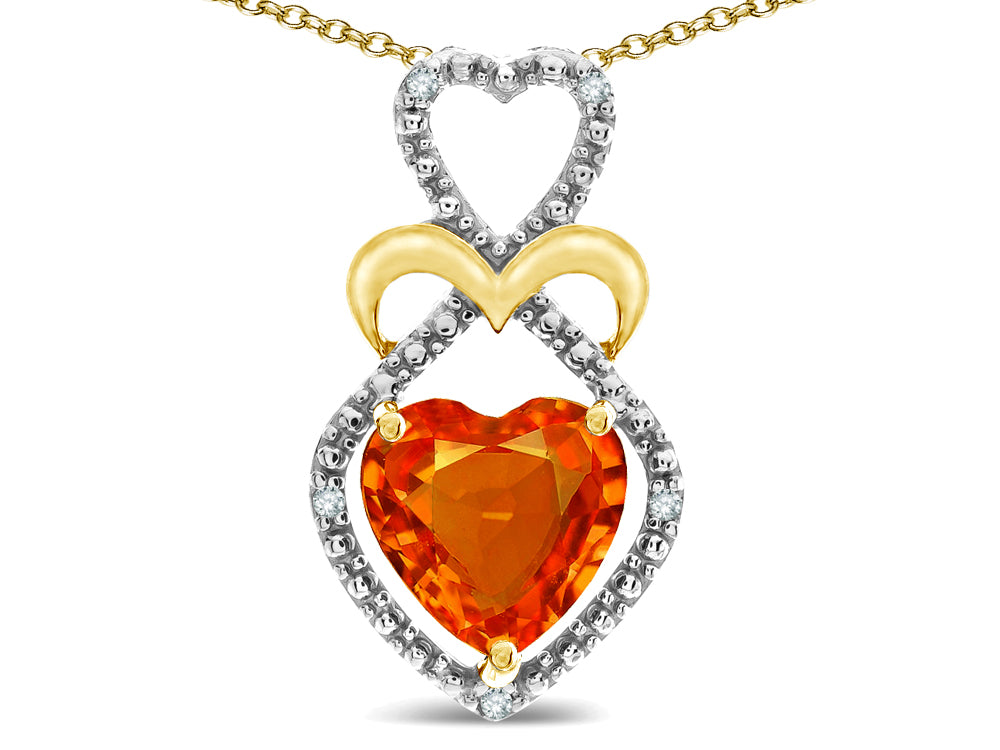 Star K Heart Shape 8mm Simulated Orange Mexican Fire Opal Heart Halo Embrace Pendant Necklace 10k Yellow Gold Rhodium F