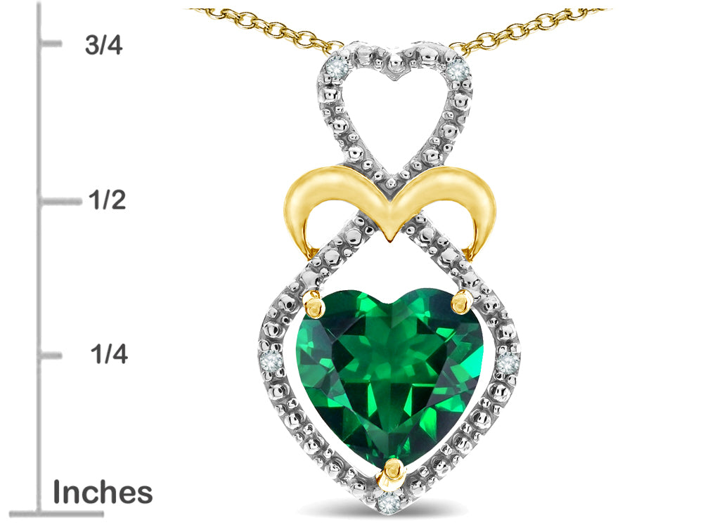 Star K Heart Shape 8mm Simulated Emerald Heart Halo Embrace Pendant Necklace 10k Yellow Gold with Rhodium Finish